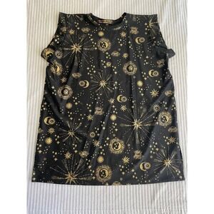 Jennafer Grace Celestial Sun Moon Star Evil Eye Tunic Top Black Gold L/XL